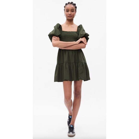 GAP Green Puff Sleeved Smocked Mini Dress XS Petite / XSP (Sundress, Short) - Picture 1 of 7